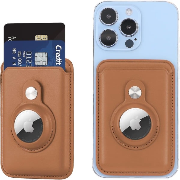 SQBB Magsafe kortplånbok kompatibel Iphone 12/13-serien med AirTag ficka Magnetisk plånbokskorthållare i läder Orange