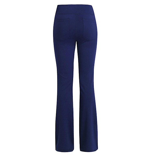 Dam Vanliga elastiska Yogabyxor med hög midja Andas Bekväm Full ängd Vida Ben Byxor Sommar Casual Flare Byxor Dark Blue Dark Blue L