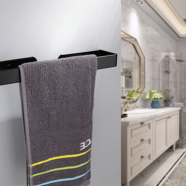 Handduksställ för badrum, 30 cm svart självhäftande handduksställ, rostfritt St