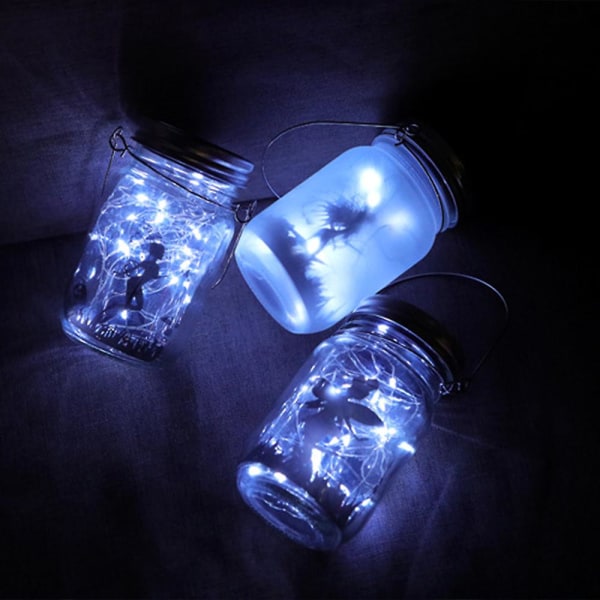 Solar Mason Jar Lights, 8-pakke med 20 Led Jar Lock String Lights med ophæng (ingen krukke), Patio Garden (hvid)