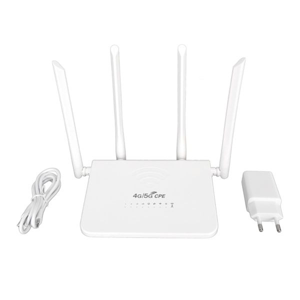4G WiFi Router 300Mbps Standard SIM-kort Slot 4 Antenner Understøtter 20 Brugere Type C Mobil WiFi Hotspot til Europa 100‑240V EU Stik