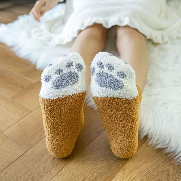 12 par Anti-Slip Fluffy Animal Socks med Gummi Home Warm