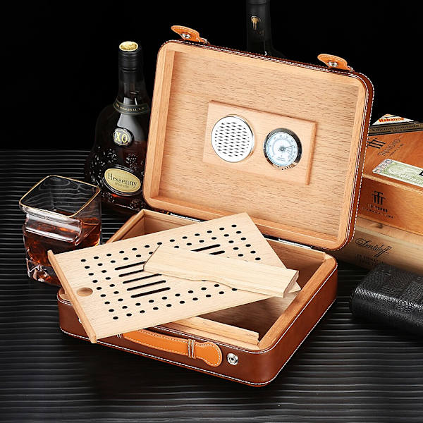 Cederträ Cigarr Humidor Bärbar Resväska Style Travel
