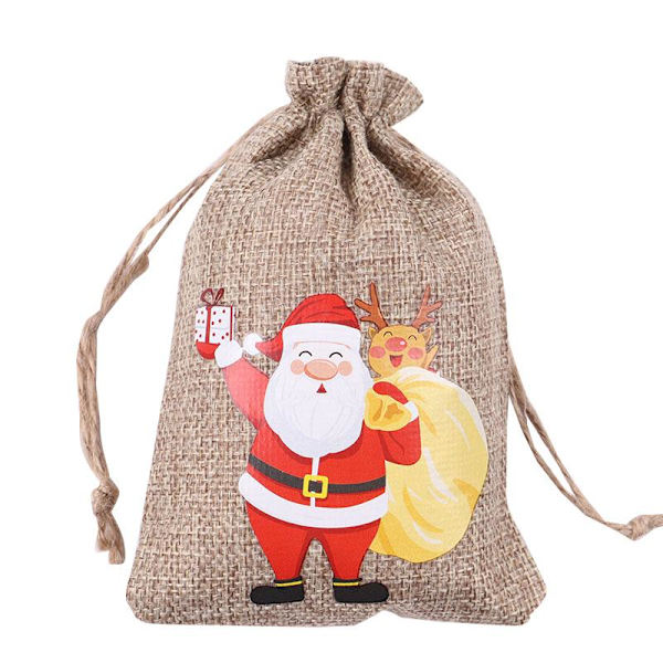 10 stk Trekkstrengpose Burlap Gavepose Party Godteriposer Santa Claus-10pcs