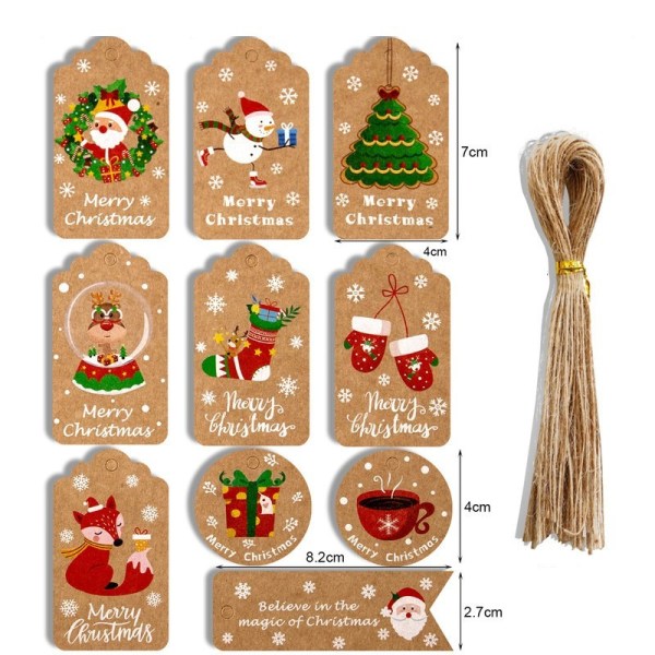 100 st Nya julkraftpapperspresentetiketter Pilgrimsmussla Etikett Bagage Tomt + Snören brun brown