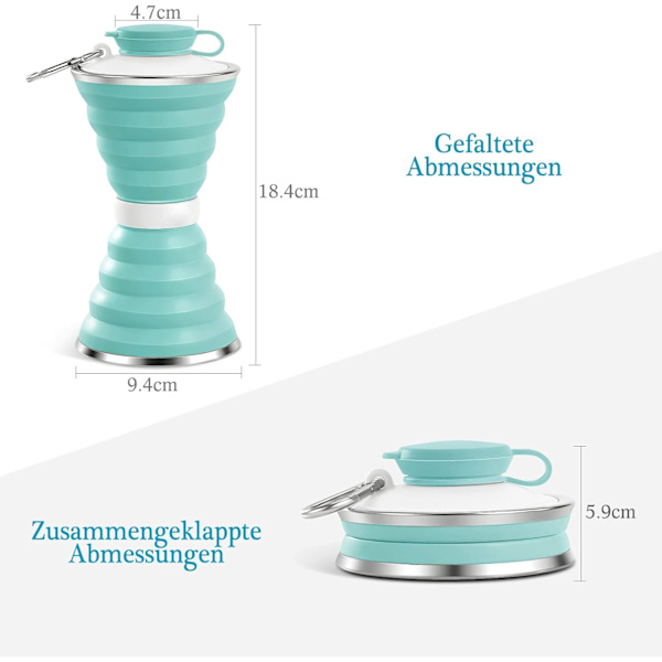 BPA-fri hopfällbar vattenflaska med karbinhake 500ml (Light Gree
