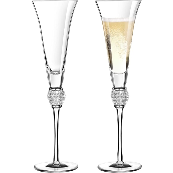 2 stk Rhinestone Champagne Glas Bryllupstoast