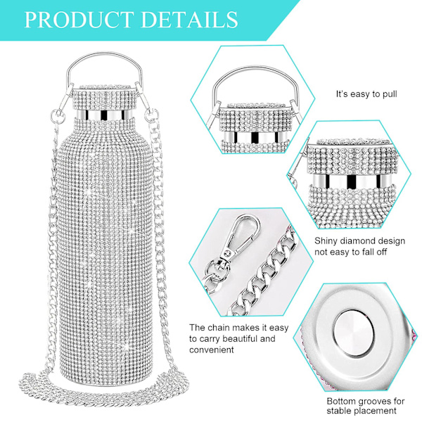 350ml 500ml 750ml Gjenbrukbar Bling Diamond termosflasker Bærbar glitter strass vannflaske rustfritt stål termisk 350ML Rose Gold
