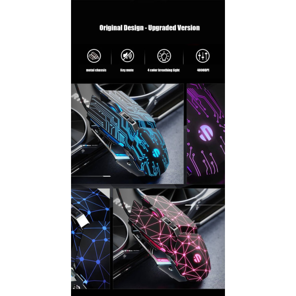 USB Luminous Gaming Mus Datortillbehör BLACK