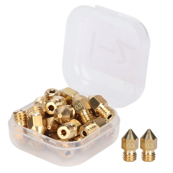 20 stk. MK8 Dyse Kit 1.75mm M6 Gjenget Polert Ekstruderdyser med Oppbevaringsboks for 3D-skriver Erstatning 0.3mm