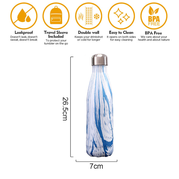 1. Isolerte 500 ml kaldkopp i 304 rustfritt stål, Sport white+blue