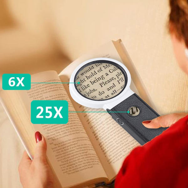25X 6X upplyst läsförstoringsglas, förstoringsglas med 6 LED