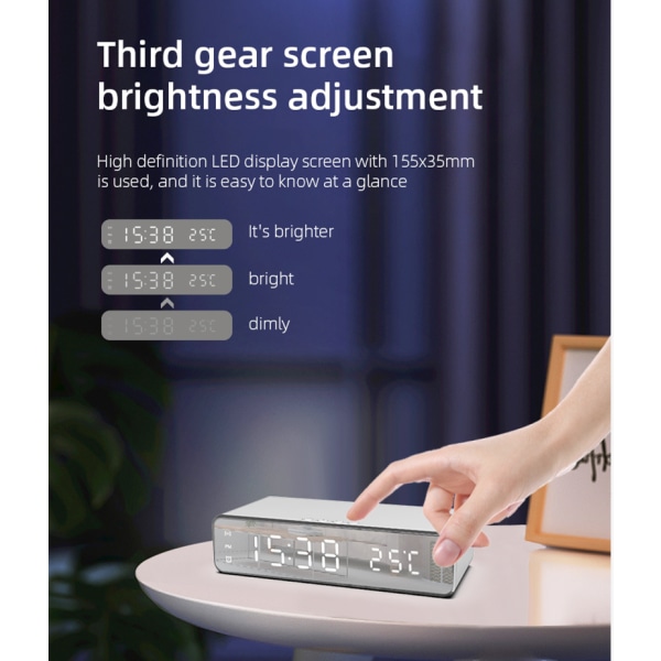 Digital LED väckarklocka med trådlös laddare/termometer Silver