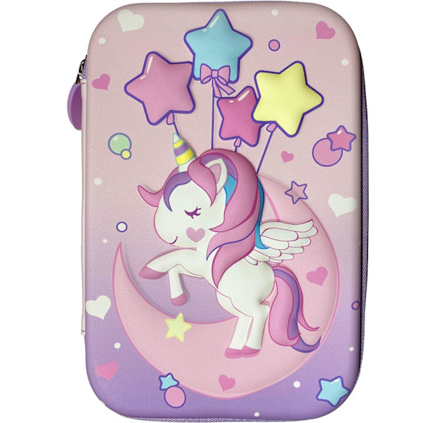 Cartoon Unicorn etui, pink etui med stor kapacitet