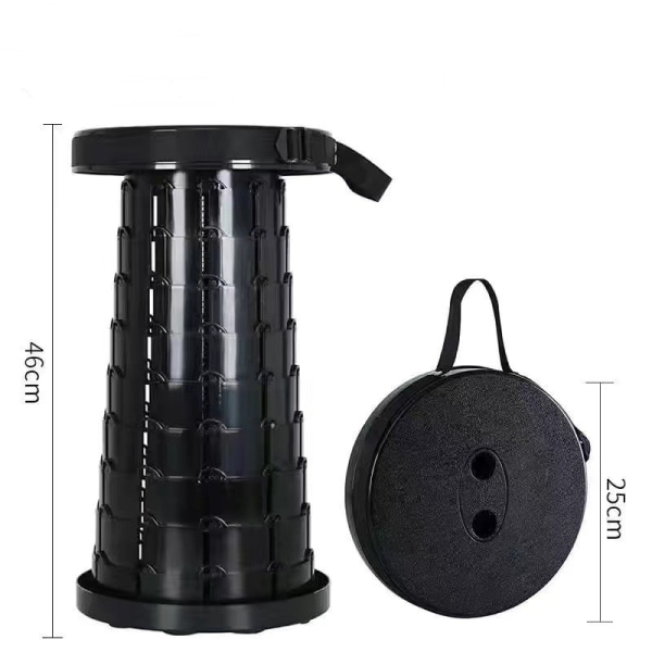 Fällbar pall Bärbar teleskopsits Camping Infällbar Justerbar utomhus Black