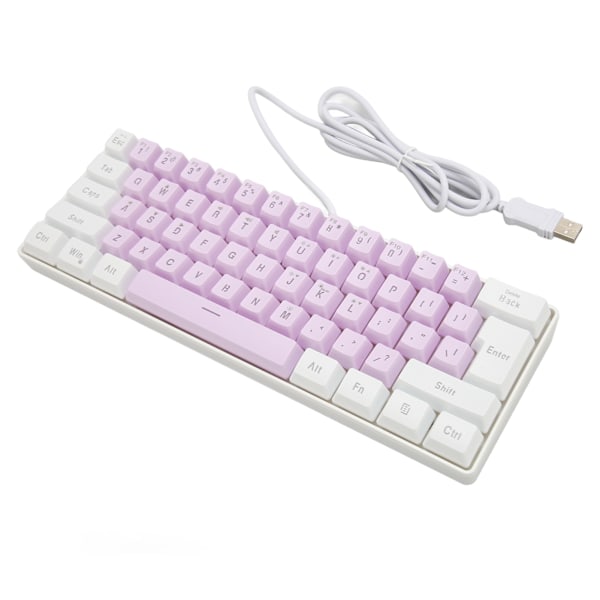 Gaming Tastatur USB 61 Taster Ergonomisk Kontrastfarve 6 RGB Baggrundsbelyste Tilstande Kablet Tastatur til Desktop Laptop Hvid Lilla