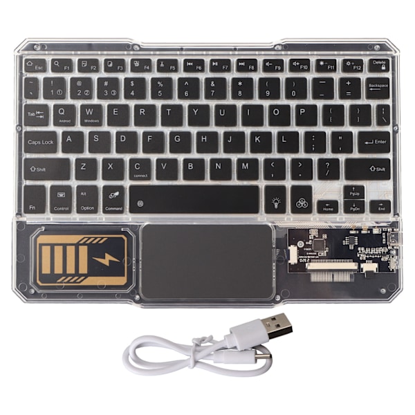 Bluetooth Tastatur Oppladbar Transparent Trådløs Tastatur med 7 Farger Bakgrunnsbelysning for Mate Nettbrett Svart