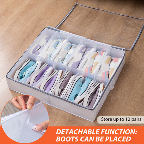 Under Bed Shoe Storage Organizer Clear Window Design Sopii korkokenkiin ja tenniskenkiin Gray Small