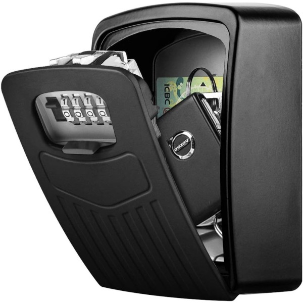 Avainkaappi, avainkaappi 4-numeroisella koodilla, seinään kiinnitettävä turva-avainlaatikko musta black