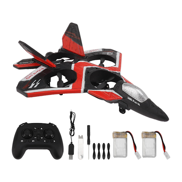 S80 RC Jetfly Drone Flyvemaskine med Faste Vinger, Flip, 3 Hastigheder, Lufttrykspositionering, Kraftig Belysning, RC Drone Legetøj til Børn Rød 2 Batterier