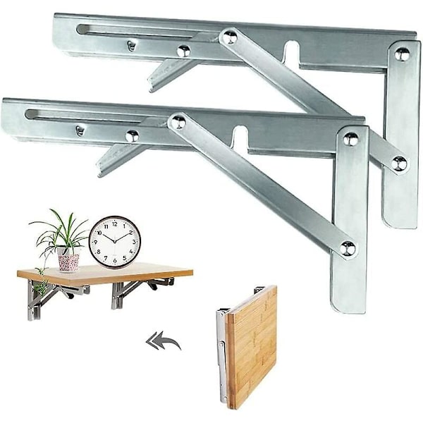 2 stk. Foldbare Beslag, 200mm Foldbar Væghylde, Rustfrit Stål Foldhylde, Foldbeslag, Beslag, Vægfællbar Hylde Til Væggen