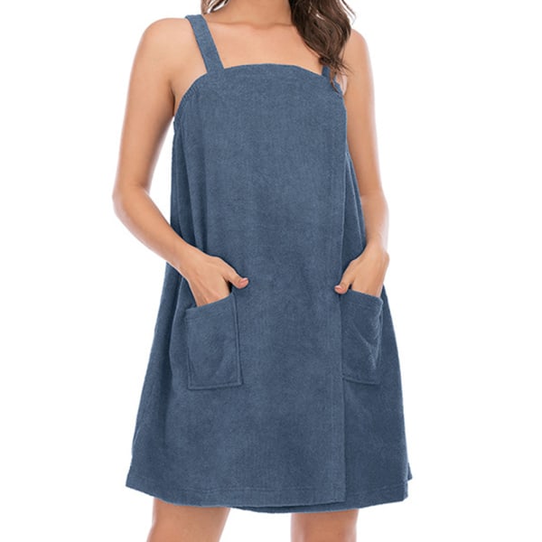 Badehåndklæder til kvinder med stropper Pocket Spa Håndklæde Badekåbe Blue Grey L