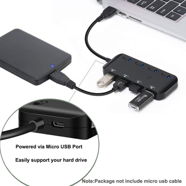 (USB 3.0)Rea- AGILITY, Full USB uttag, USB 3.0 Power Strip Hub, Ultra Slim Multiple USB 4 Port Multi Port med individuella LED-lampor för power