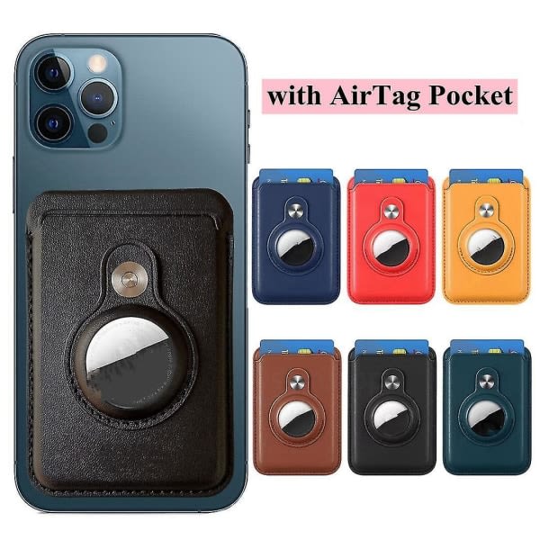 SQBB Magsafe kortplånbok kompatibel Iphone 12/13-serien med AirTag ficka Magnetisk plånbokskorthållare i läder Blue