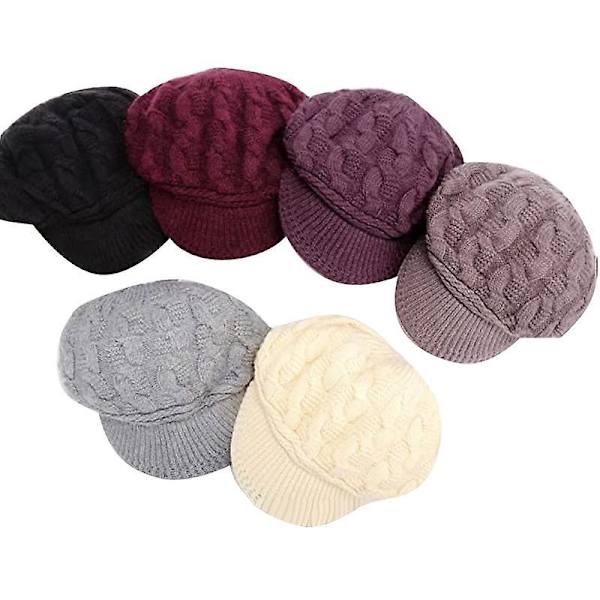 HHL Kvinnor Stickad Mössa Stickad Visir Beanie Hattar Basker Keps Varma Ski Cap För Vinter