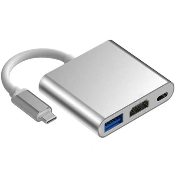 Type C - USB-keskitin, monitoiminen 3 in 1, 5 Gbps nopea, kannettava Type C -telakointiasema kotiin ja toimistoon, hopea