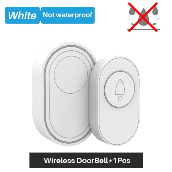 Trådløs dørklokke Vandtæt IP65 udendørs dørklokke 39 musik LED-blitz sikkerhedsalarm RF433 Smart Home Intelligent Chime Kit White-Not Waterproof EU plug