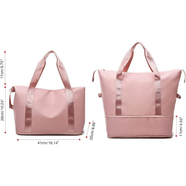 Travel Duffel Bag Håndtaske Sport Gym Taske med Tør Våd Separeret Vandtæt Stor Gym Bag Overnight Bag til Rejsesport (Lys Pink)