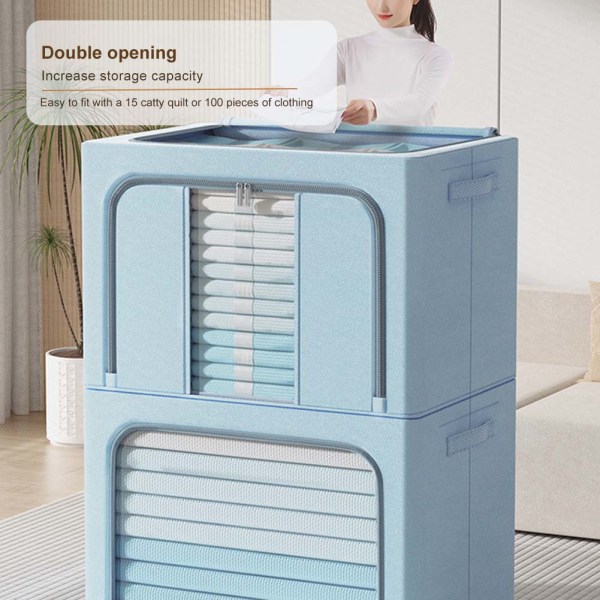 Tekstil Oppbevaringsboks Stor Kapasitet Garderobe Organizer med Dobbel Glidelås for Hjem Light Pink 24L