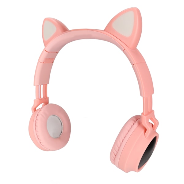 Gaminghörlurar med kattöron, djup bas, LED-ljus, hopfällbara, söta kattöronhörlurar med mjuka öronmuffar, rosa