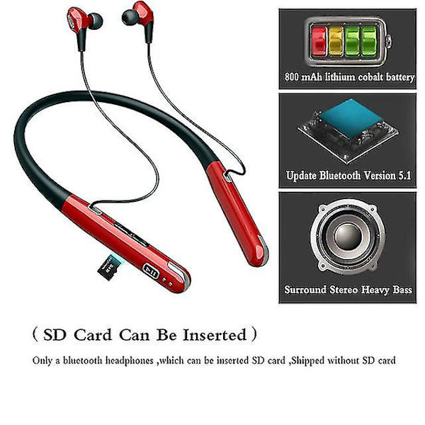Langattomat kuulokkeet 88h Urheilukuulokkeet Fone Bluetooth V5.1 Mikrofonilla Kaulapanta Basso Stereo Headset Sd Tf-kort Xiaomi Red