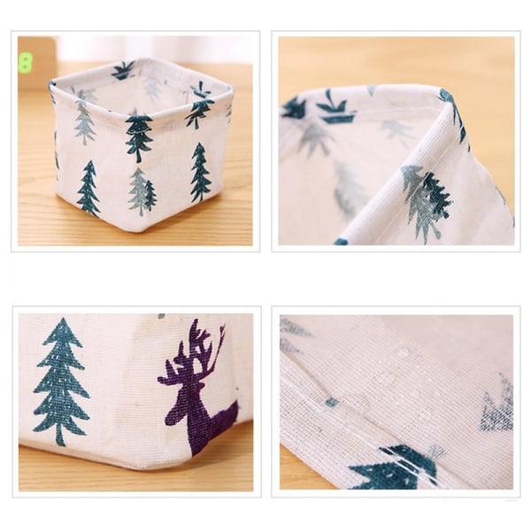 Bomulls- og linne skrivebordsoppbevaringsboks Skrivebordspapir Oppbevaringskurv Sminkebord Kosmetikk og diverse sorteringboks Pine Trees Snow