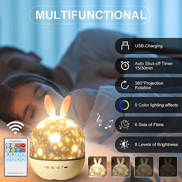 Natlys til børn, Timer Fjernbetjening Bluetooth Natlys Stjerne Projektorlampe Farver skifter