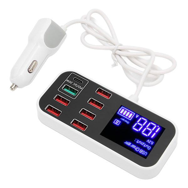 Billaddare Multi USB Laddstation 8 Portar Snabb PD QC 3.0 Typ C Port Telefon Hub med LCD-skärm