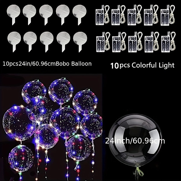 10 kpl, Uudet 60,96 cm LED-ilmapallot Läpinäkyvät Helium Bobo-ilmapallot, Glow Bobo-ilmapallot Valojuostein Ystävänpäivälle Halloweenille Jouluun Lämmin Warm 10 Packs