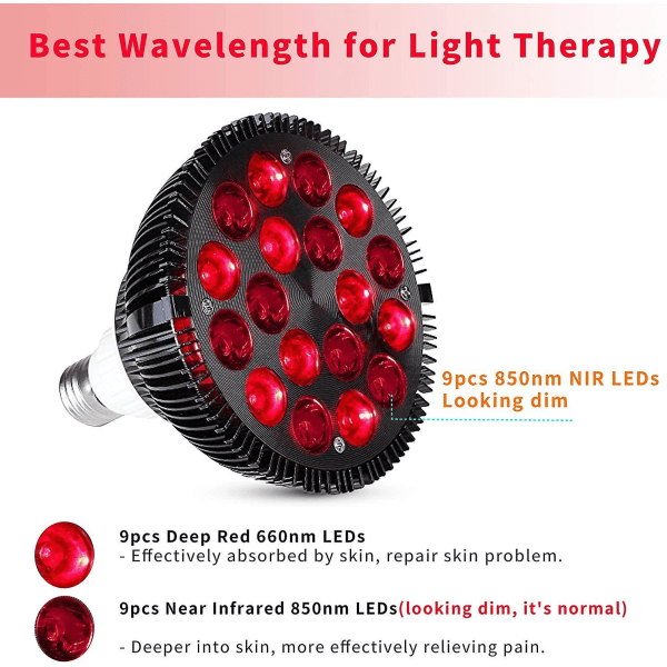 Rödljusterapilampa, Wolezek 36w 18 led infraröd ljusterapienhet, 660nm röd och 850nm NIR-kombinationsröd lampa