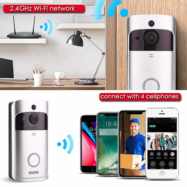 Smart WiFi Videodørklokke Kamera Visuell Intercom Med Klokkesignal