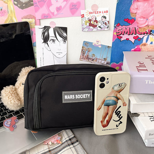 Pennväska Fashion Pencil Pouch Stor brevpapperväska Case Black