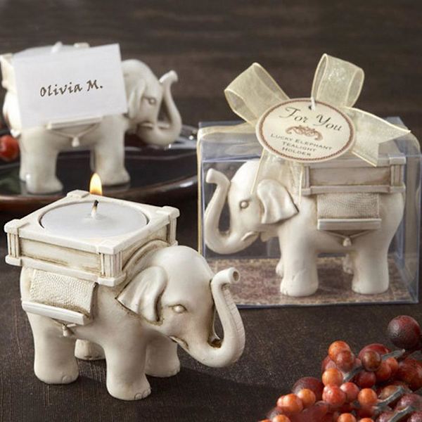 Kreativ elefant, lysestake i fugleharpiks (2 stk)