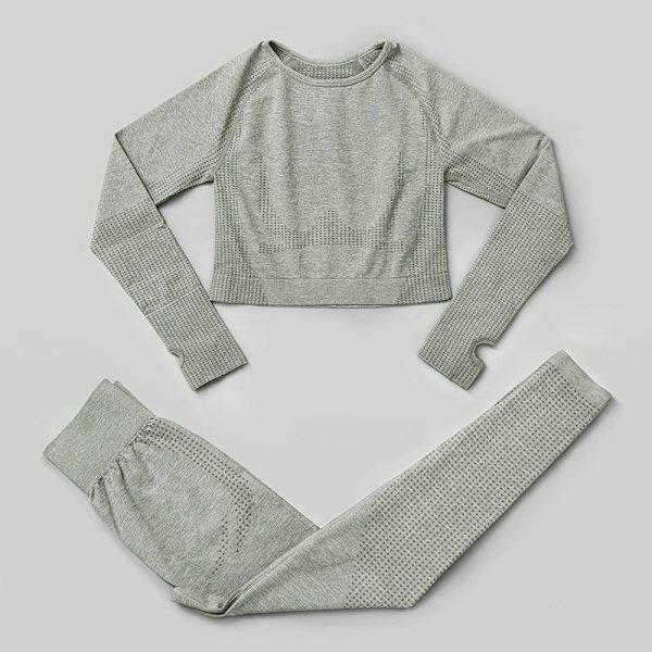 Set Kvinner Gym Fitness Yoga Klær Sportstøy Trening Trenings Leggings&Topp Dame Mørk grå11 Dark gray11 S