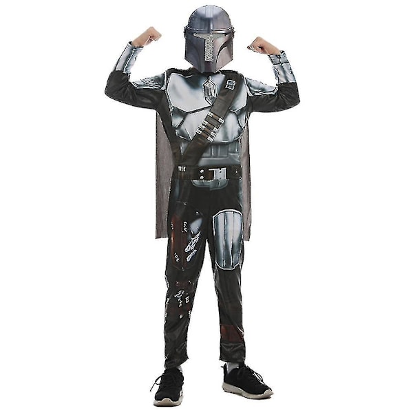 Halloween Star Wars Mandalorialainen cosplay-asu Lasten poikien haalari, jossa Cape Mask -juhlapuku 9*10 vuotta