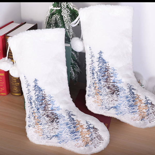 Hvite julestrømper sett med 2, 18\" kunstig pels