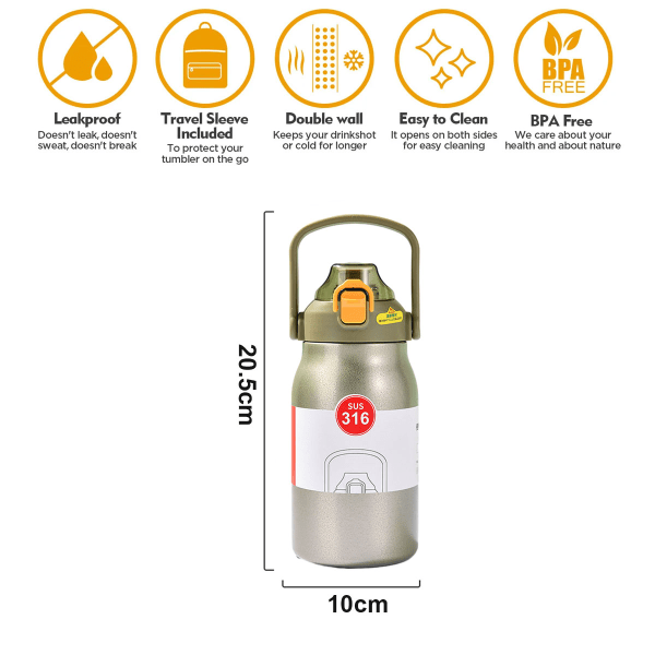 1 stor kapacitet termoskopp sportvattenkopp resekruka praktiskt green