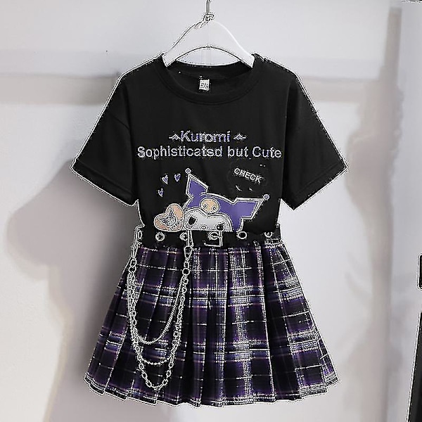 Sanrios Cartoon Kawaii Piger Hvid T-shirt Kostume Kuromi Sød Sommer Kortærmet College Jk Uniform Skjørt Børn Fashionable Skjørt Kuromi2 Kuromi2 140cm