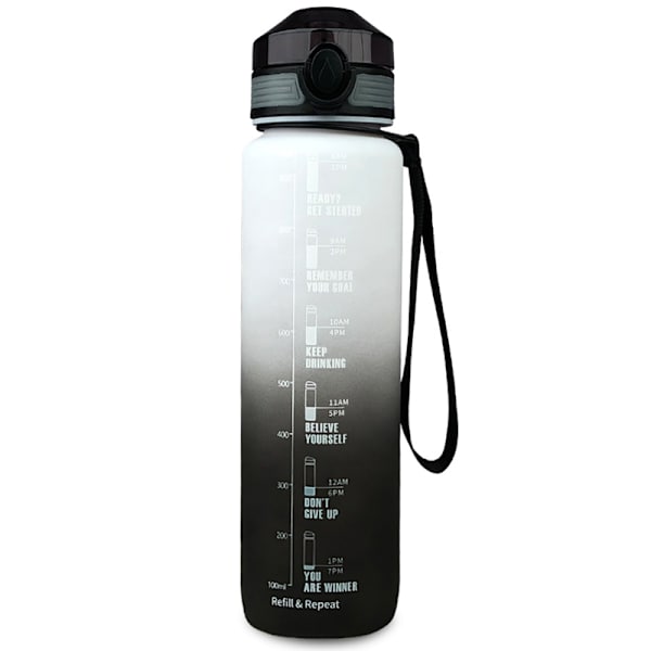 1 liter Stor Vattenflaska med Tidsmarkör Vatten Flaska Flip Lock Sportflaska Lila-Blå Purple-Blue