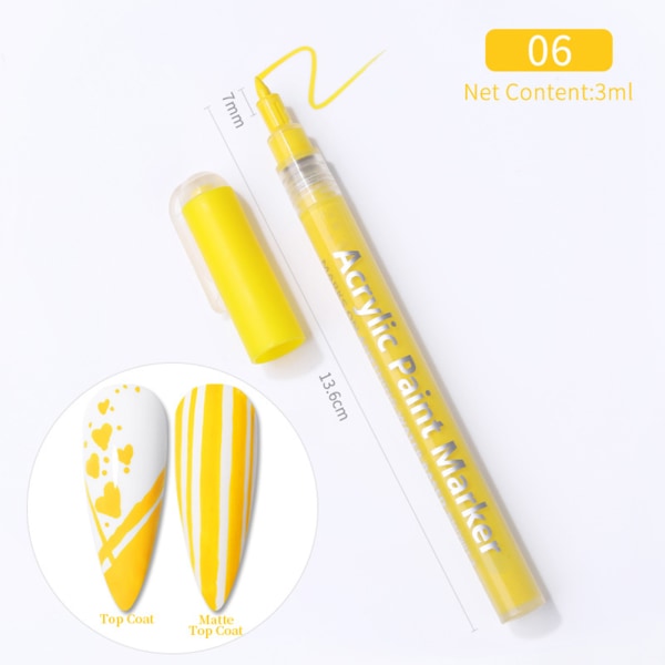 Nagel Konst Penna Akryl Nagelpenna Nagelfärg, DIY Nail Art Pen Vit Yellow